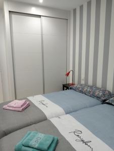 twee bedden naast elkaar in een kamer bij APARTAMENTO COLON GARAJE Gratuito in Logroño