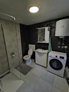 a bathroom with a washing machine and a toilet at Piece of Heaven in Samobor