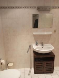 a bathroom with a sink and a toilet at Ferienwohnung neben HBF in Gera