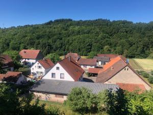 an aerial view of a village with houses and trees at Holiday Homes 1 in Monzingen