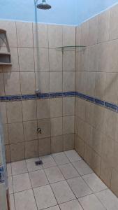 a shower with a glass door in a bathroom at Natural Pacific Suites in Manuel Antonio