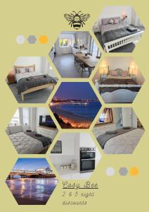 a collage of pictures of a room with beds at Cosy Bee in Bournemouth