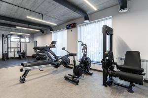 a gym with treadmills and exercise bikes in a room at BR12 Premium Apartments , garaż in Bielsko-Biala