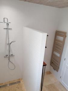 baño con ducha y pared blanca en Maison au calme entre vignes et Luberon, en Saint-Martin-de-la-Brasque