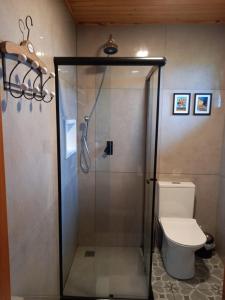 a shower stall in a bathroom with a toilet at Cabana Van Gogh in Campo Alegre