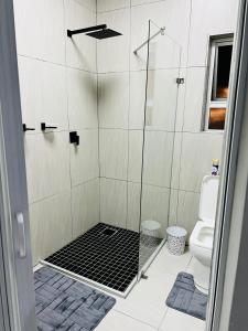 a shower with a glass door in a bathroom at Coastal Bliss at Ongwe in Swakopmund