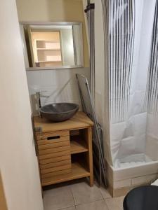 een badkamer met een wastafel en een douche bij 3 Non in Clermont