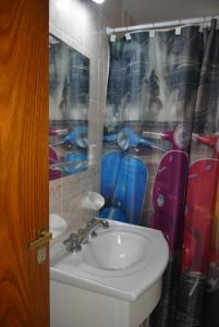 un bagno con lavandino e tenda da doccia di Patagonia 55 a Neuquén