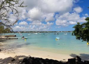 a group of boats in the water on a beach at BLEU TROPICAL in Grand Baie