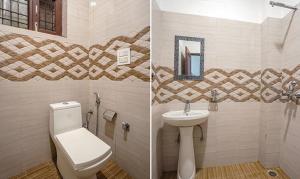 2 Bilder eines Badezimmers mit WC und Waschbecken in der Unterkunft FabHotel Grand Model Town Inn in Jalandhar