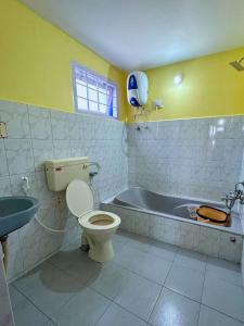 a bathroom with a toilet and a sink and a tub at Priyadeep BnB in Ooty