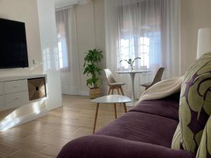 uma sala de estar com um sofá e uma lareira em Ciudad del Encaje 3 em Almagro
