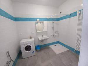 een badkamer met een wasmachine en een wastafel bij casa vacanze cedro in San Lazzaro di Savena