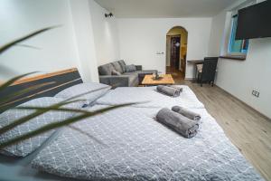 Postel nebo postele na pokoji v ubytování Apartmány v Podzámčí