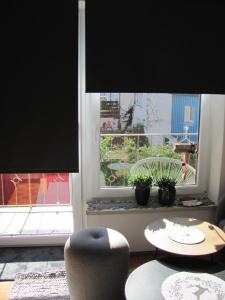 ein Wohnzimmer mit einem Fenster, einem Tisch und einem Stuhl in der Unterkunft #1Gemütliches ruhiges sonniges Balkonzimmer mit Gemeinschaftsbad W-Lan Airport nah Late Night Check in in Trunkelsberg