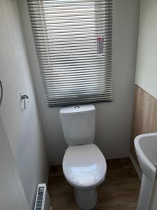 a bathroom with a white toilet and a sink at Luxury seaside cottage 29 in Knokke-Heist