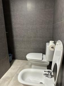 a bathroom with a toilet and a sink at Apartamento La Timba in Alcossebre +13 photos