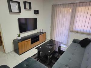 een woonkamer met een bank en een flatscreen-tv bij MALM Travnik in Travnik