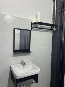 a bathroom with a sink and a mirror at Rimbun Bayu Homestay in Kuala Terengganu