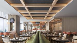 a rendering of a restaurant with tables and chairs at Hyatt Place Nanchong Gaoping in Nanchong