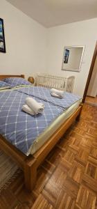 een slaapkamer met een bed met 2 kussens erop bij Apartman SIJA Novigrad in Novigrad Istria