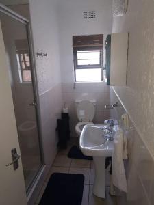 małą łazienkę z toaletą i umywalką w obiekcie Paulshof Sandton Apartments - Monchique w mieście Sandown