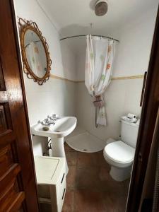 Casa Rural con vistas espectaculares في مونتيخاكي: حمام مع حوض ومرحاض ومرآة