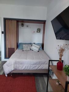 1 dormitorio con 1 cama y TV en Edificio Punta del Este, en Punta del Este