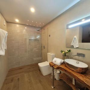 a bathroom with a sink and a toilet and a shower at Casa de Casal in Lestedo