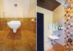 two pictures of a bathroom with a toilet and a sink at Hotel Mahabaleshwar Mount View in Mahabaleshwar
