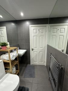 een badkamer met een toilet en een wastafel bij Stoke Newington Deluxe Flat in Londen