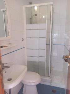 a bathroom with a toilet and a sink and a shower at Hotel Lazzari in Rome