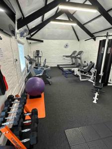 a gym with several treadmills and exercise bikes at Frankie's Holiday Lodge in Gunnislake