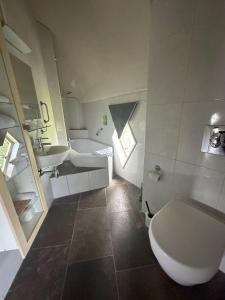 een kleine badkamer met een toilet en een wastafel bij Hotel de Watertoren in Dordrecht