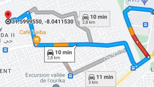 a map of the route of a bus at Kech Days appartement près de l'aéroport in Marrakech