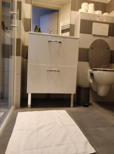 La salle de bains est pourvue d'un lavabo et de toilettes. dans l'établissement Le LUX 11, à Thionville