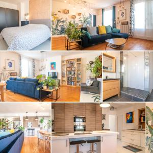 a collage of photos of a living room and a bedroom at Escapade Culturelle Havraise in Le Havre