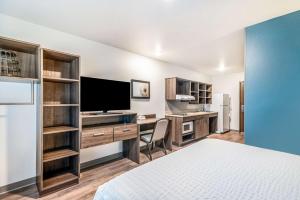 um quarto com uma cama e uma secretária com uma televisão em Extended Stay America Select Suites - Orlando - Kissimmee em Orlando