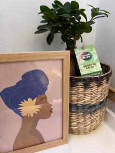 a plant in a basket next to a picture of a woman at Ikarus Rhodes Center in Rhodes Town