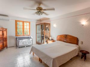 een slaapkamer met een bed en een plafondventilator bij La grande Sorgues in Sorgues +19 foto's