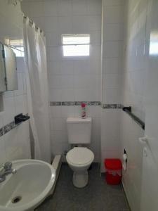 een badkamer met een wit toilet en een wastafel bij depto 6 personas en costa argentina in Miramar