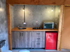 a kitchen with a red refrigerator and a microwave at A Modo Mío in San Carlos de Bariloche