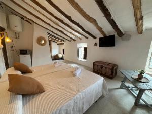 1 dormitorio con 1 cama grande y TV en Alojamiento Verdala, en Iznatoraf