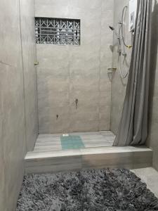 un bagno con doccia con tenda da doccia di Tamaniroom- a private 1bed a Tamale
