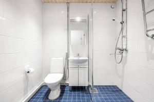 a bathroom with a toilet and a sink and a shower at Kotilahti in Rovaniemi