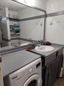 a bathroom with a washing machine and a sink at Pelican in Saint Martin