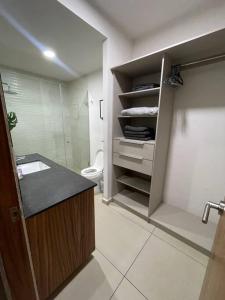 a bathroom with a sink and a toilet in it at Brittania 601, cómodo, excelente ubicación in Guadalajara