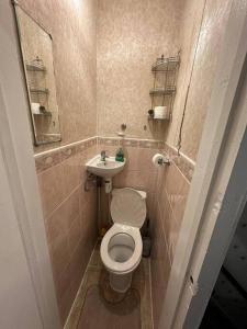 een kleine badkamer met een toilet en een wastafel bij Sweet dream 1 in Londen