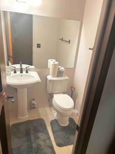 a bathroom with a white toilet and a sink at 5BR House Close to Stadium/Downtown in Ann Arbor