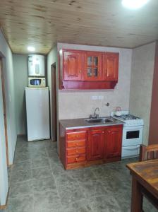 eine Küche mit Spüle und einem weißen Kühlschrank in der Unterkunft complejo parenzo in Camet